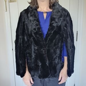 Vintage Sheared Fur Black Cape OS